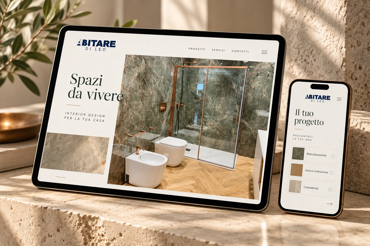 Mockup di presentazione del progetto Abitare Di Leo
