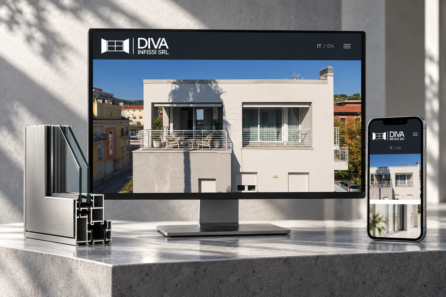 Mockup di presentazione del progetto Diva Infissi